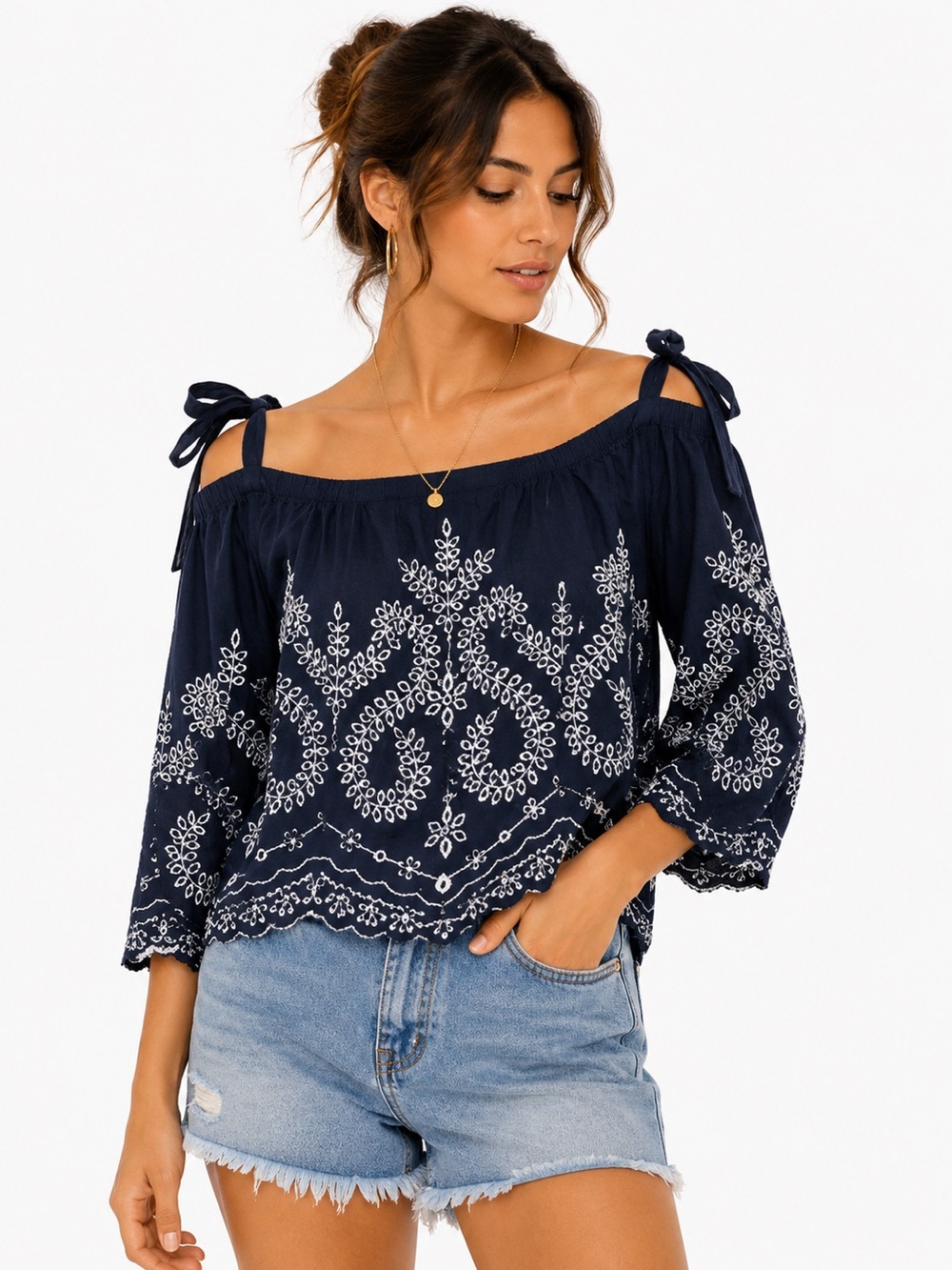 Essentials by ABS Navy blue & white‎ top, Size M